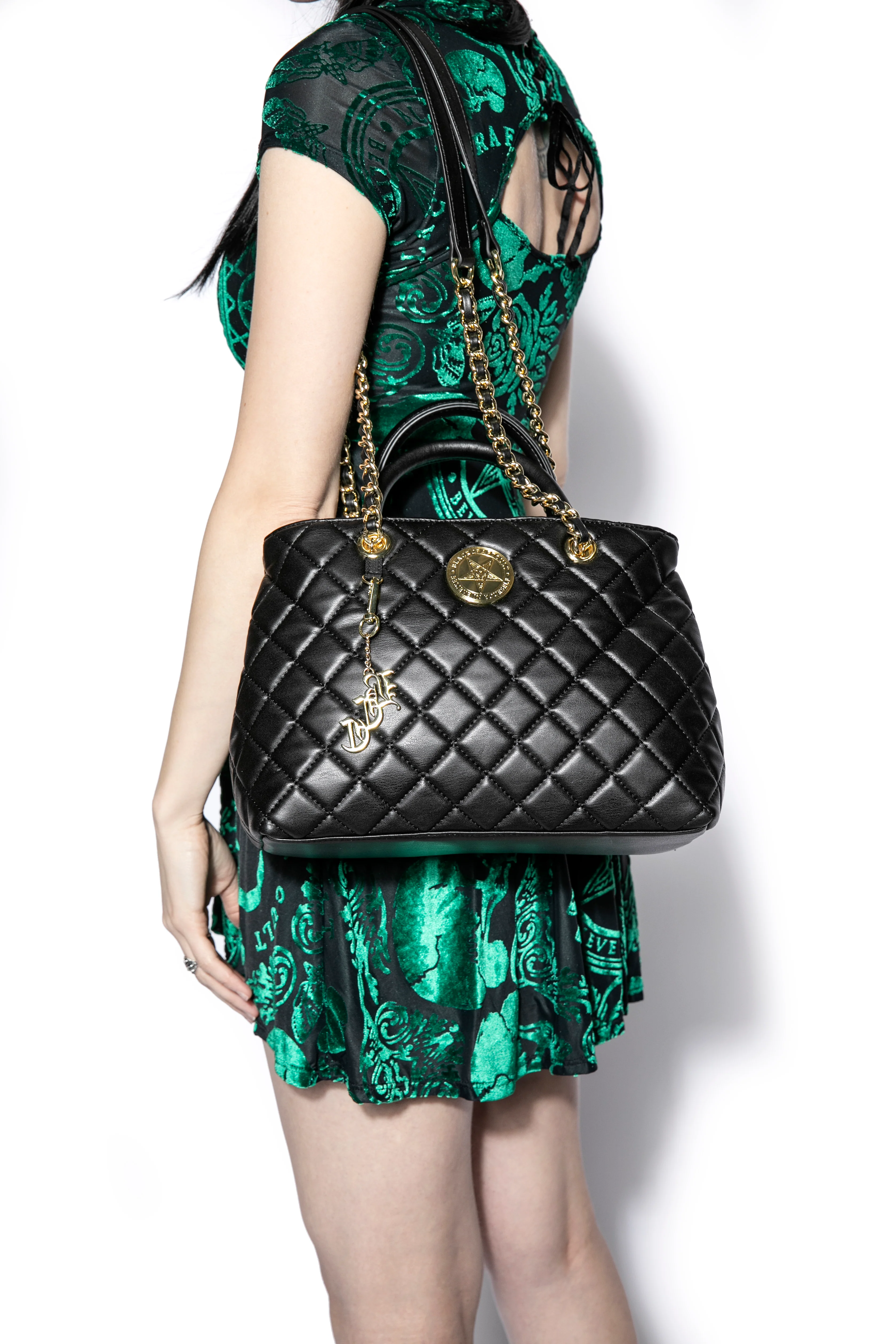 Believe in Yourself Black Quilted Satchel - Image 6