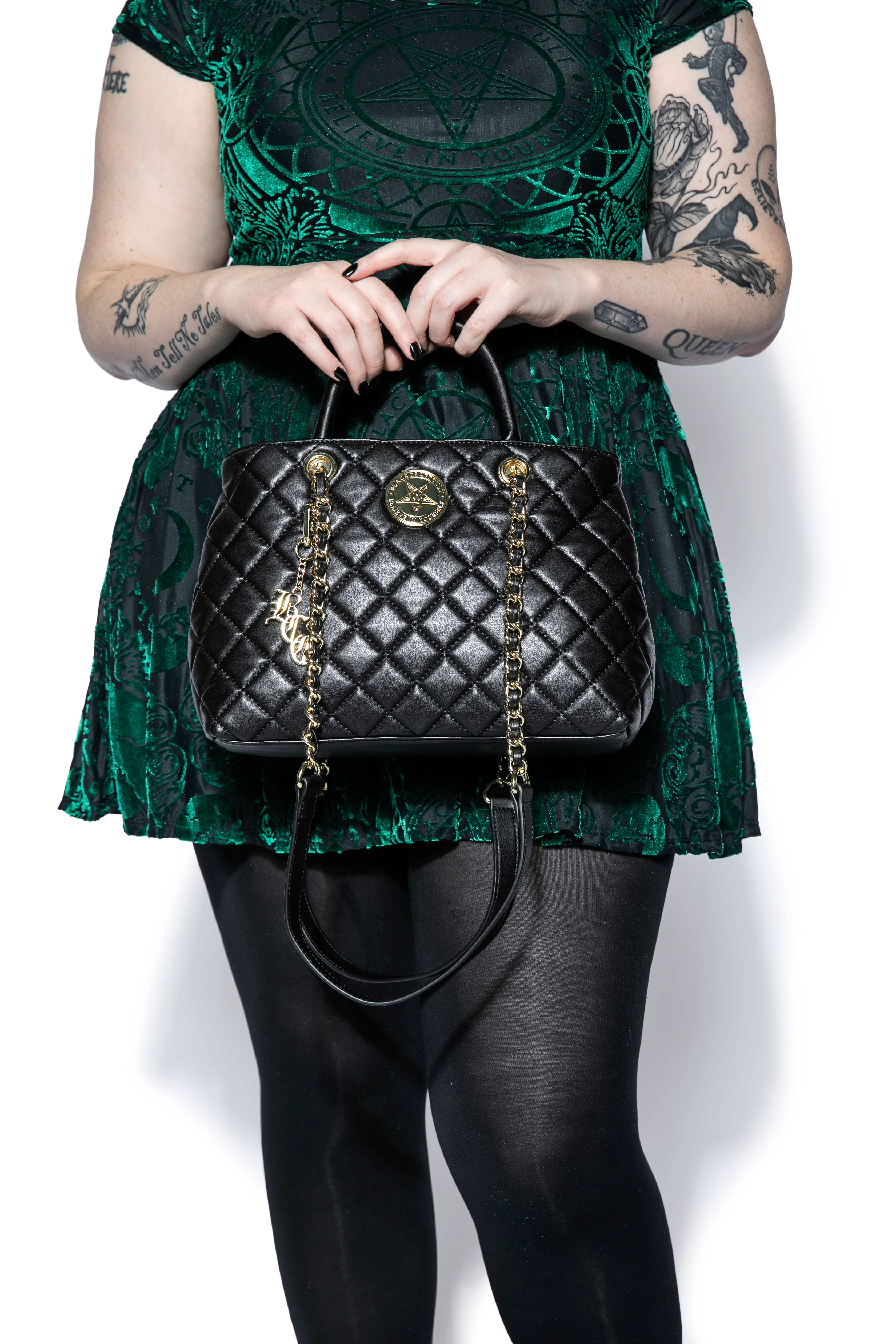 Believe in Yourself Black Quilted Satchel - Image 7