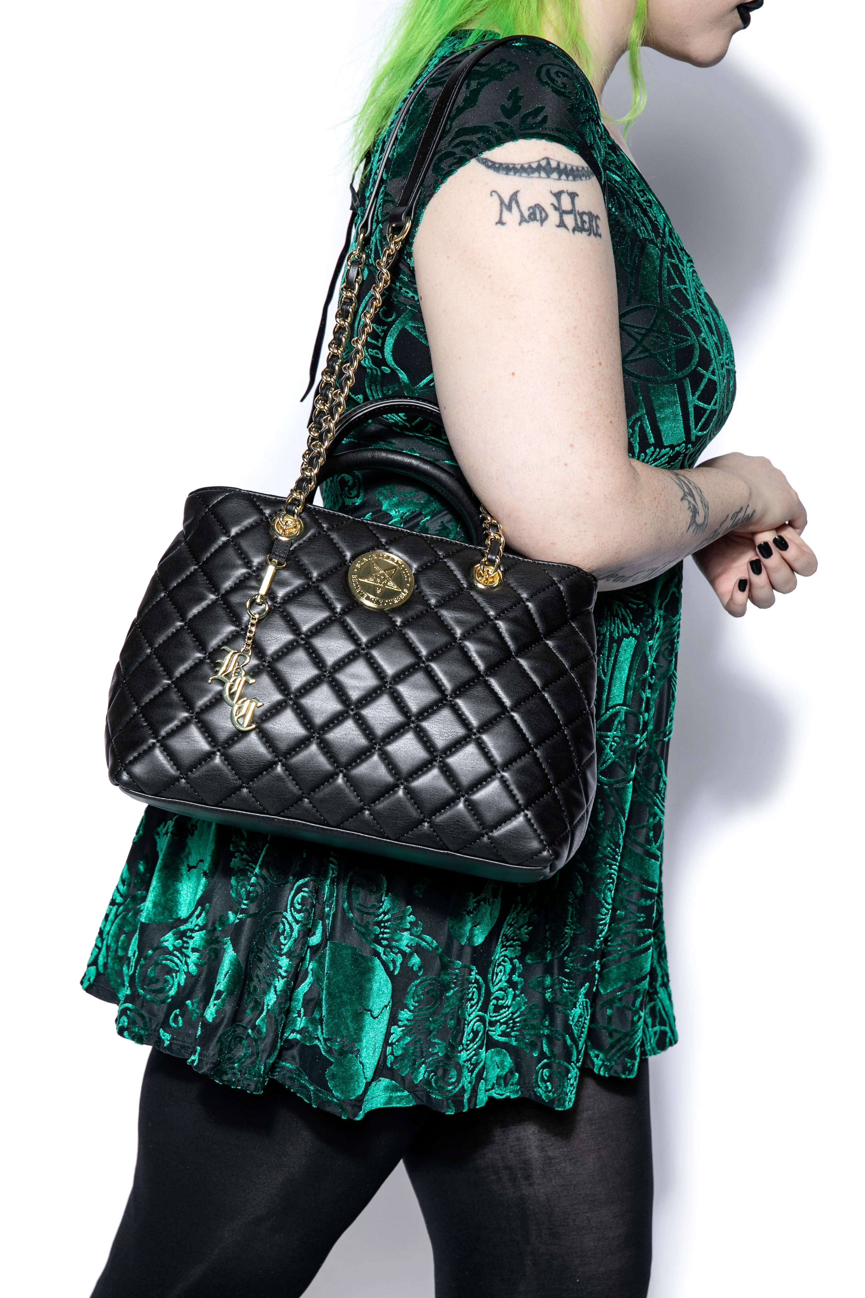 Believe in Yourself Black Quilted Satchel - Image 8