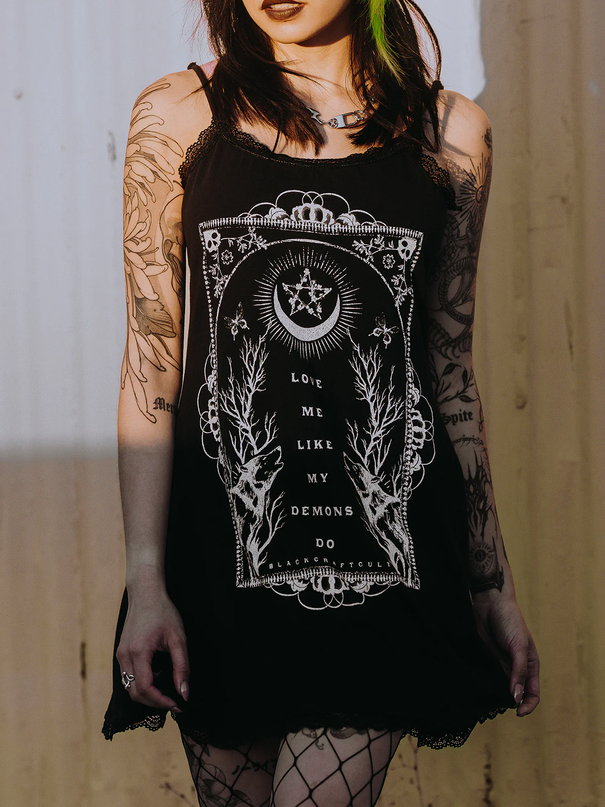 Love Me Like My Demons Do Lace-Trimmed Mini Dress - Image 3