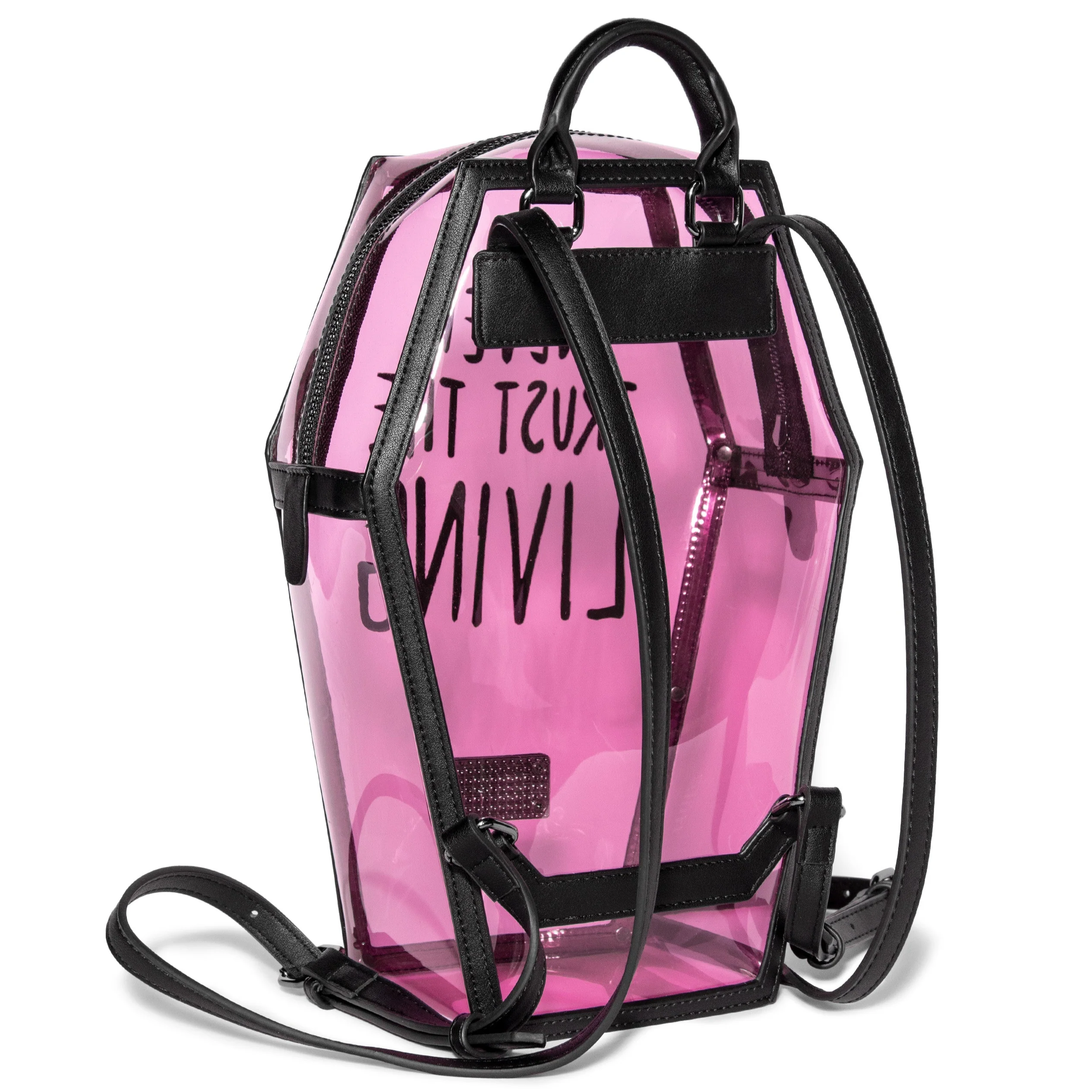 Never Trust Pink Clear Coffin Backpack - Image 3