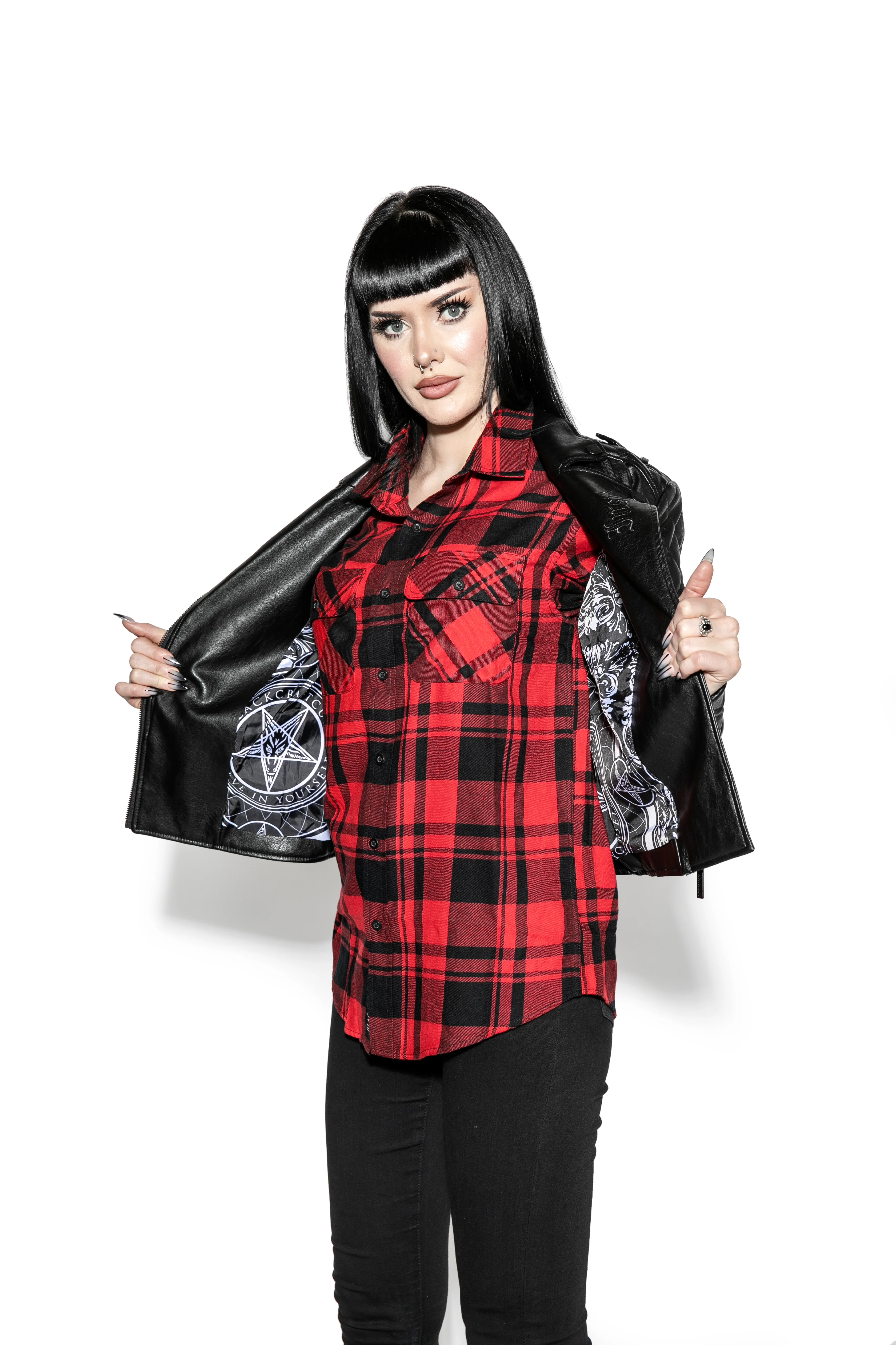 Never Trust Quilted Faux Leather Moto Jacket - Image 6